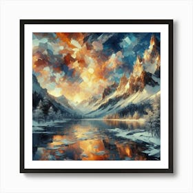 Montain lac oil painting abstract painting art Art Print