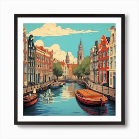 Blue Skies Over Amsterdam Canal Art Print