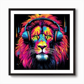 Lion With Headphones 1 Art Print