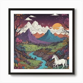 Unicorn In The Mountains 1 Art Print