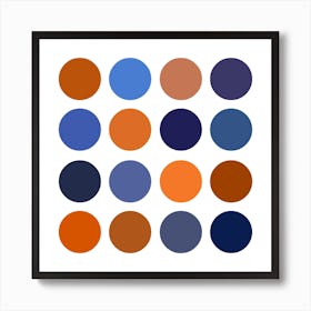 Blues And Oranges Circle Dots Abstract Art Print