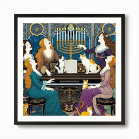 4 women singing around the piano Art Print
