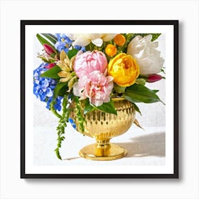 Inca vase made of gold and peony flowers 4 Art Print