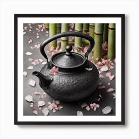 Firefly A Minimalistic Modern Rustic Beautiful Japanese Cast Iron Teapot, Illustration, A Few Sakura (6) Art Print