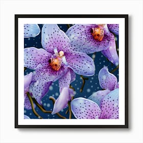 Orchids On A Blue Background Art Print