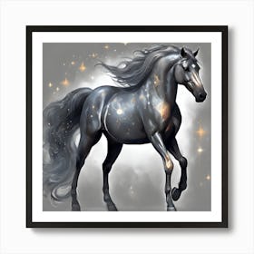 Black Horse With Stars Art Print