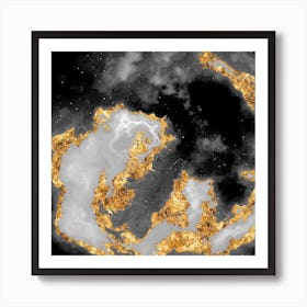 100 Nebulas in Space with Stars Abstract in Black and Gold n.080 Art Print