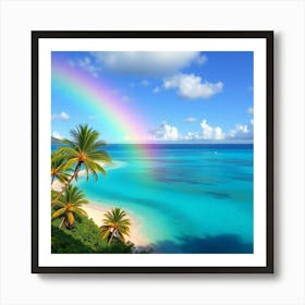 Rainbow Over The Beach Art Print