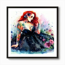 Woman With Red Hair | Flowers | Water | Colorful 2 Art Print