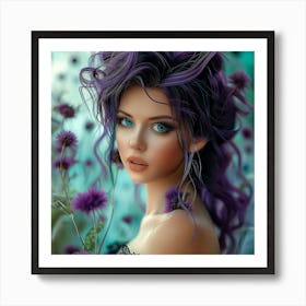 Beautiful Girl With Purple Hair 1 Art Print