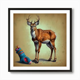 Deer With Socks Art Print