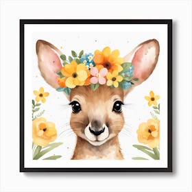 Floral Baby Kangaroo Nursery Illustration (1) Art Print