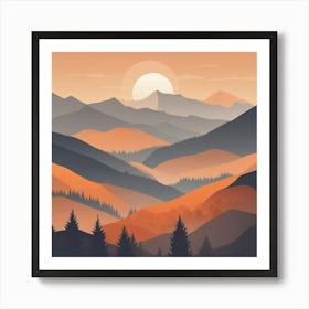 Misty mountains background in orange tone 35 Art Print