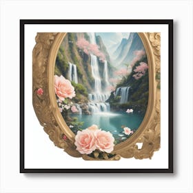 Waterfall With Roses 1 Art Print
