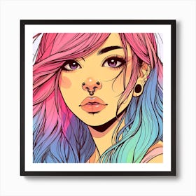 Girl With Colorful Hair Art Print