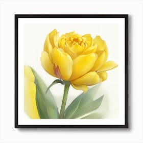 Yellow Tulip Rose Painted In Watercolor Art Print