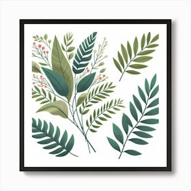Bouquet of tropical leaves and branches, Vector art 2 Art Print