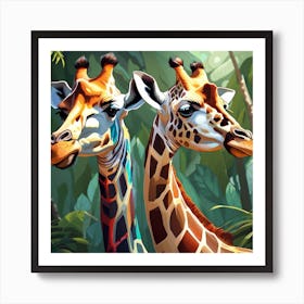 Giraffes In The Jungle 4 Art Print