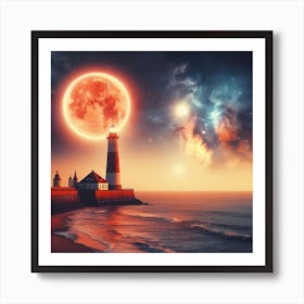 Full Moon Over Lighthouse Art Print