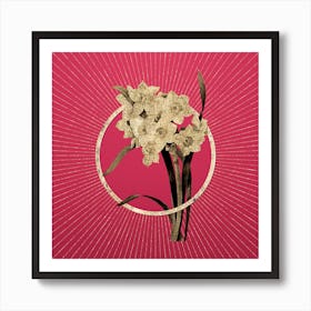 Gold Bunch Daffodil Glitter Ring Botanical Art on Viva Magenta n.0155 Art Print