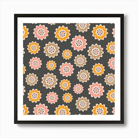 SUPER BLOOM Retro Floral Botanical in Earthy Vintage Desert Brown Pink Yellow Beige Cream Art Print