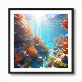 Underwater Serenity Calming Underwater Scenes With Schools Of Fish Coral Reefs And Sunrays Filter 13828672 (2) Art Print