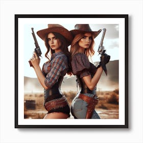 Duel 1/4  (beautiful female lady cowgirl guns old west western standoff fight dead or alive) Art Print