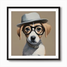 Dog With Glasses And Hat Art Print