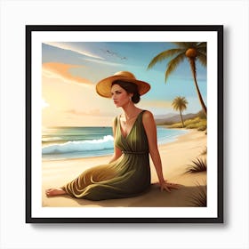 Woman Sitting On The Beach Art Print