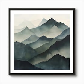 Japanese Watercolour Of Mount Hiuchi 2 Art Print