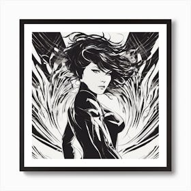 Negative Space Comic Art, Fierce Heroine, Silhouette, Black And White Backdrop, Clean Lines, Minima (1) Art Print