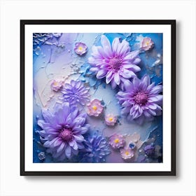 Abstract Flowers On A Blue Background Art Print