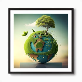 Earth With Tree And Grass Art Print