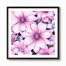 Floral Fantasia A Vibrant Pattern Bursting With Baby Pink White Flowers Perfect For Those Pink Flowers Art Print