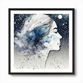Night sky-stars on her mind Art Print