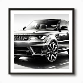 A Black And White Pencil Sketch Of A Range Rover Sport Art Print