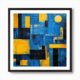 Blue And Yellow Abstract Painting Art Print