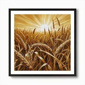 Wheat Field At Sunset Art Print