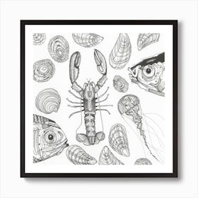 Fine liner sealife illustration Art Print