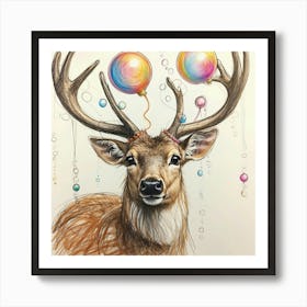 Deer With Balloons 3 Poster