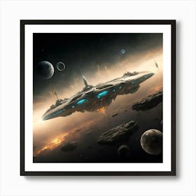 Spaceship In Space Art Print