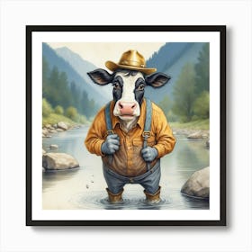 Cow In The River Art Print