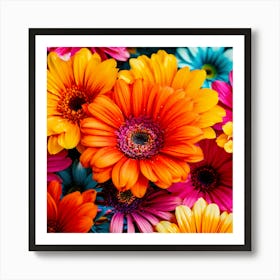 Colorful Gerberas, Colorful Flowers Wallpaper Art Print