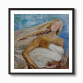 Nature Art, Girl With a Goose, Good Vibes Art Print