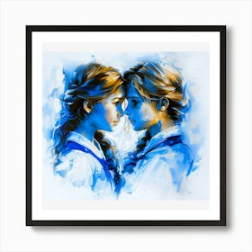 Two Girls In Blue 1 Art Print