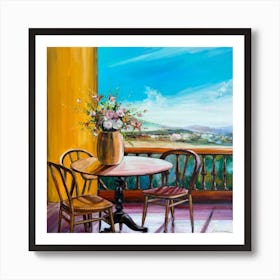 Table With Flowers and table and chairs Art Print