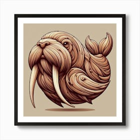 Stylized Wooden Walrus Illustration 1 Art Print