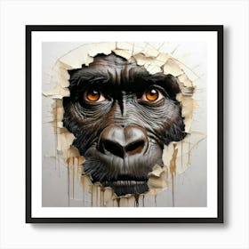 Firefly Hyperrealistic, Oil Painting, White Background, Eye, Ripped Paper, Gorilla Face, Black Ink, (2) Art Print