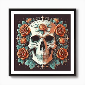 Skull With Roses Art Print