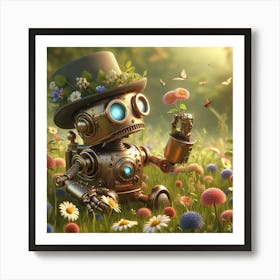 Robot In The Meadow 2 Art Print